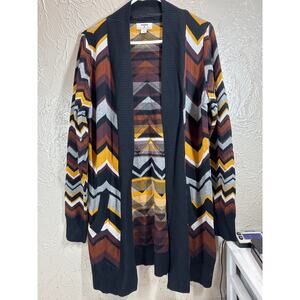 MISSONI for Target Open Front Cardigan Long Sleeve Chevron Brown Sweater Medium